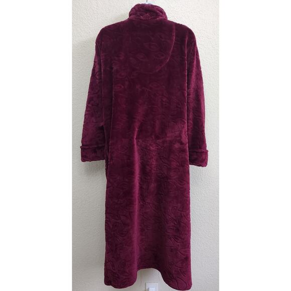 Jasmine Rose Burgundy Plush Robe Small Pockets Pockets Soft Comfy Cozy - Picture 3 of 5